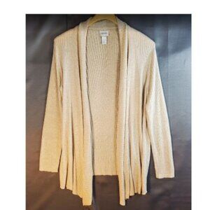 Chicos Sz 1 Traveler Cardigan Beige/Gold Threads- Long sleeves-Beige-gold thread